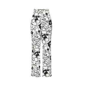 Ronny Kobo Floral Polka Dot Black and White Satin Flowy Trousers Size 6‎